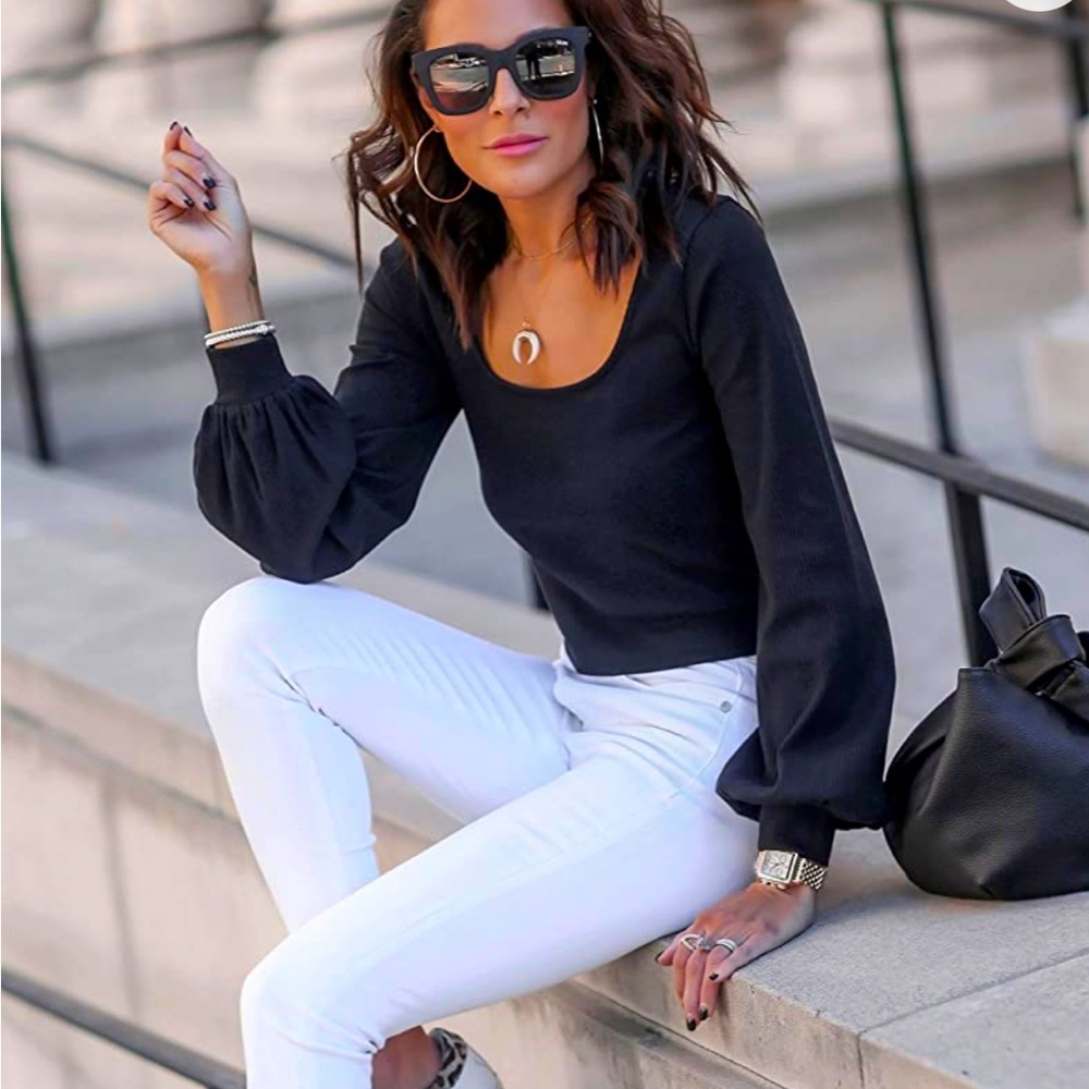 The Drop Women's @lucyswhims Square-Neck Balloon-Sleeve Top - Sz S